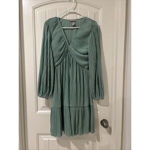 H&M Short Dress Pleated Jersey Sleeves Puffs Size M